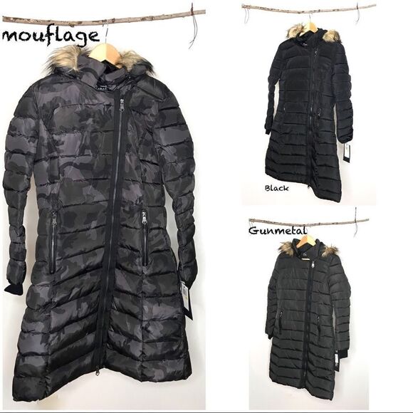 NANETTE Lepore Long Faux Fur Hooded Puffer Coat gunmetal Gray - Picture 14 of 15